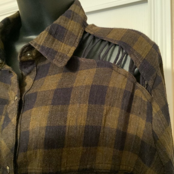 FREE PEOPLE Ladies Plaid Button Front Long Sleeve Shirt Top Size Large - Picture 3 of 7